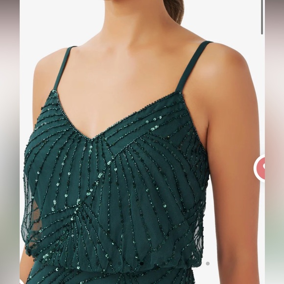 Adrianna Papell Emerald Green beaded long gown - Picture 2 of 3